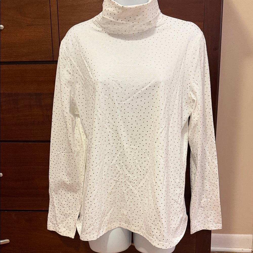 Talbots Off-White Long Sleeve Top with Gold Dots